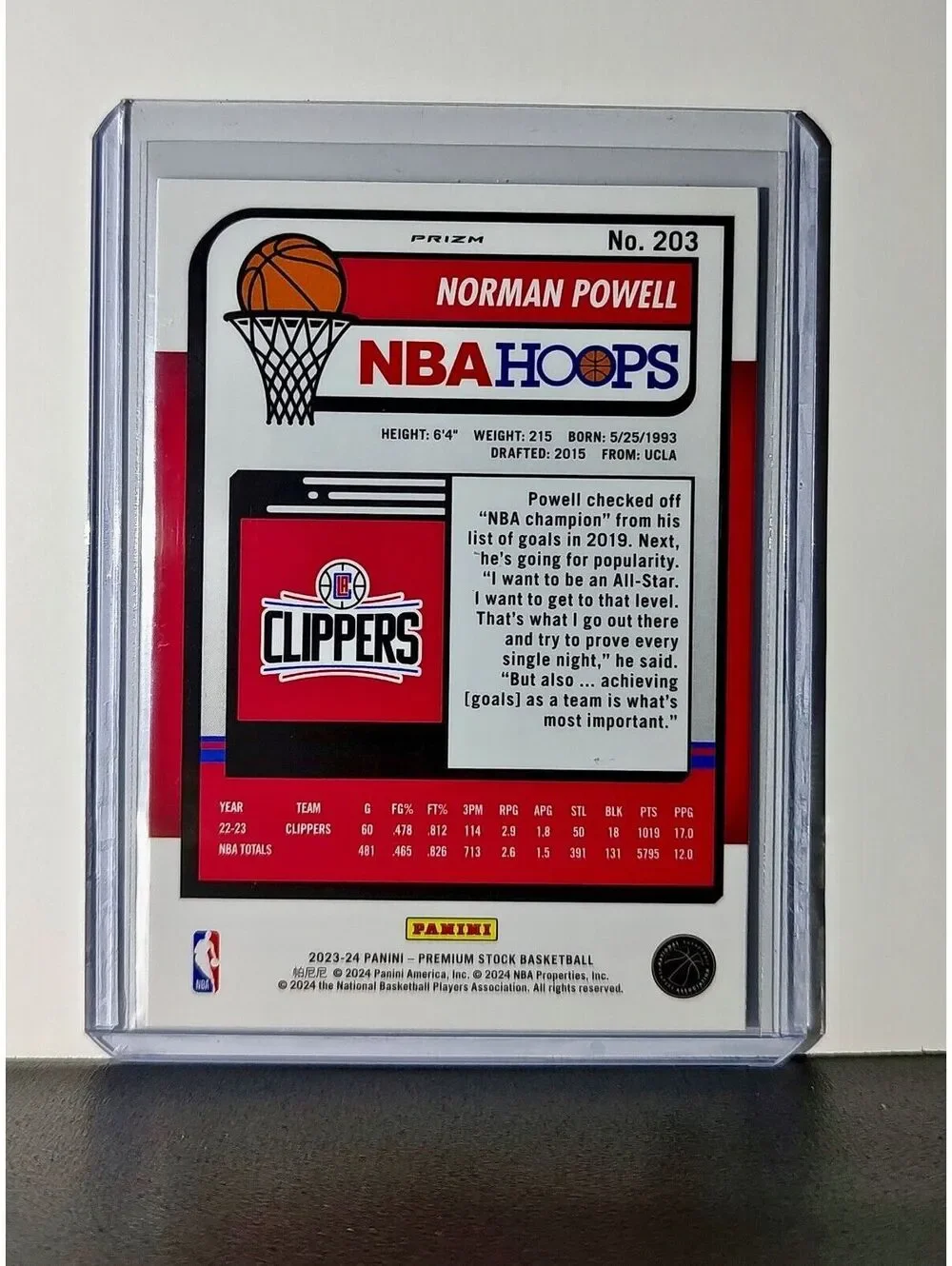 Norman Powell 2023-24 Panini Premium Stock NBA Hoops #203 Prizm Refractor Card